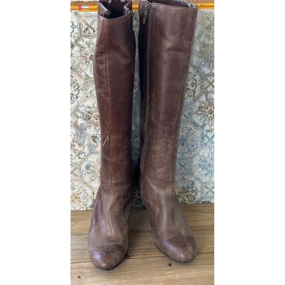 Libby Edelman Knee Tall Stiletto Leather Boots Womens 7.5 Brown Fair